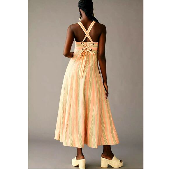 New Anthropologie Maeve Square-Neck Tie-Back A-Line Dress $170 SIZE 10 Orange - Picture 3 of 5